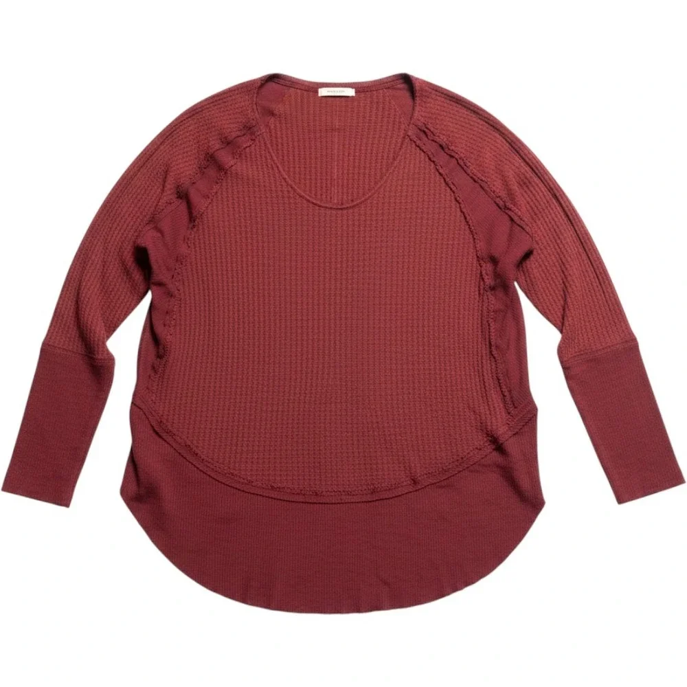 We The Free Free People Burgundy Waffle Knit Thermal Top Scoop Neck Size Medium